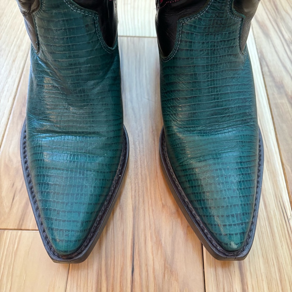 Vintage Nine West Navarra Green Leather Western Cowboy Boots - Picture 3 of 14